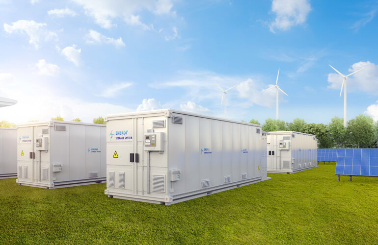 Amount of energy storage systems or battery container units with