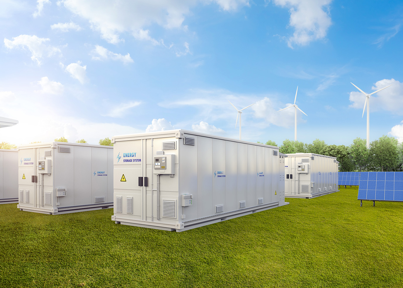 Amount of energy storage systems or battery container units with